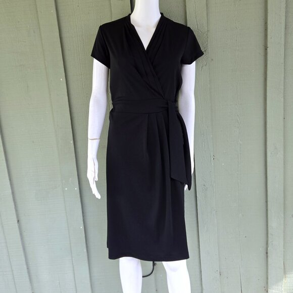 New ANN TAYLOR Factory Black Slinky Faux Wrap Dress 12 - Picture 3 of 5